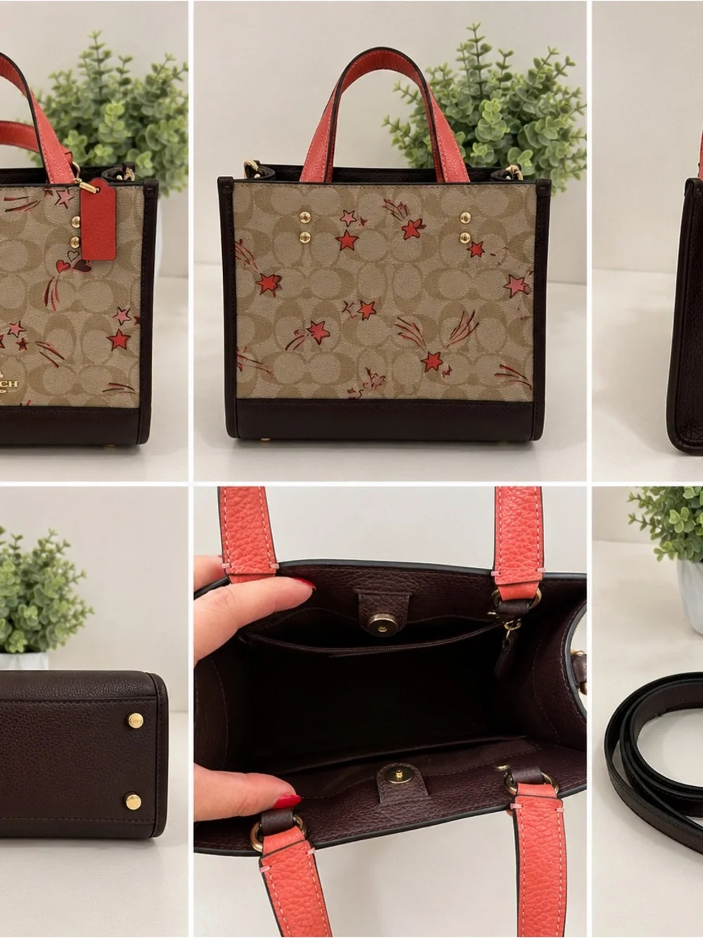 Coach Mini Tote in Red and Brown Signature Canvas
